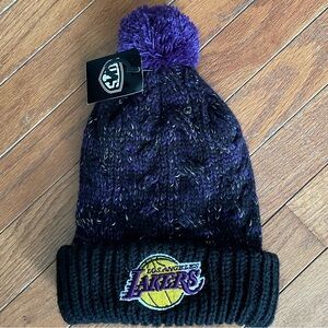 Los Angeles Lakers Pom Beanie Black Purple Knit Hat NWT NBA Women’s